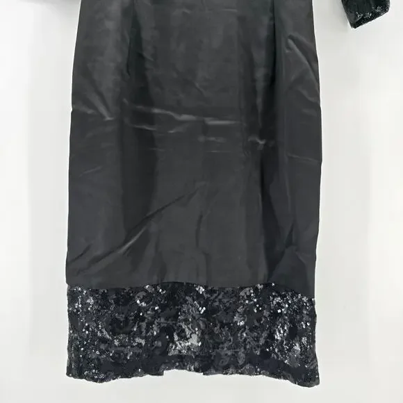 Frankie Morello Gala-Ready Glam Black Satin Sequin Lace Sheath Pencil Dress 40 - Picture 3 of 11